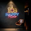 Bar & Grill Neon Sign - Custom Happy Hour Drinks Yellow Blue