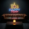 Bar & Grill Neon Sign - Custom Happy Hour Drinks Yellow Blue