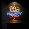 Bar & Grill Neon Sign - Custom Happy Hour Drinks Yellow Blue