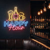 Bar & Grill Neon Sign - Custom Happy Hour Drinks Yellow Blue