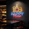 Bar & Grill Neon Sign - Custom Happy Hour Drinks Yellow Blue