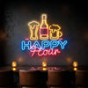 Bar & Grill Neon Sign - Custom Happy Hour Drinks Yellow Blue