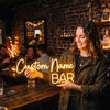 Bar Neon Sign Custom, Name Script LED Light, Lounge Wall Decor