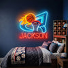 Basketball Neon Sign with Name, Flaming Hoop LED Light, Boys Room Wall Decor
