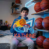 Basketball Neon Sign with Name, Flaming Hoop LED Light, Boys Room Wall Decor