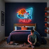 Basketball Neon Sign with Name, Flaming Hoop LED Light, Boys Room Wall Decor