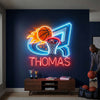 Basketball Neon Sign with Name, Flaming Hoop LED Light, Boys Room Wall Decor