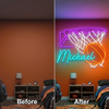 Basketball Neon Sign with Name, Hoop Net LED Light, Boys Room Wall Sports Decor