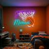 Basketball Neon Sign with Name, Hoop Net LED Light, Boys Room Wall Sports Decor