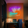 Basketball Neon Sign with Name, Hoop Net LED Light, Boys Room Wall Sports Decor