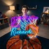 Basketball Neon Sign with Name, Hoop Net LED Light, Boys Room Wall Sports Decor