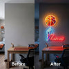 Basketball Neon Sign with Name, Spinning Ball LED Light, Boys Room Wall Decor