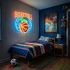 Basketball Neon Sign with Name, Winged Ball LED Light, Boys Room Wall Decor