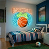 Basketball Neon Sign with Name, Winged Ball LED Light, Boys Room Wall Decor