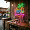 Beach Neon Sign Custom, Name Palm Sunset LED Light, Coastal Home Bar Decor