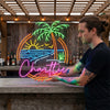 Beach Neon Sign Custom, Name Palm Sunset LED Light, Coastal Home Bar Decor