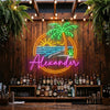Beach Neon Sign Custom, Name Palm Sunset LED Light, Coastal Home Bar Decor