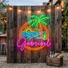 Beach Neon Sign Custom, Name Palm Sunset LED Light, Coastal Home Bar Decor