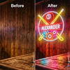 Billiard Neon Sign Custom, Name Crossed Cues LED Light, Game Room Decor