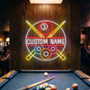 Billiard Neon Sign Custom, Name Crossed Cues LED Light, Game Room Decor