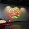 Burger Restaurant Neon Sign - Customized Open Burger Yellow Red