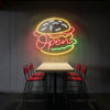 Burger Restaurant Neon Sign - Customized Open Burger Yellow Red