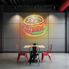 Burger Restaurant Neon Sign - Customized Open Burger Yellow Red