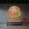 Burger Restaurant Neon Sign - Customized Open Burger Yellow Red