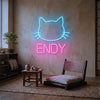 Cat Neon Sign Custom, Name Kitty Face LED Light, Kids Room Wall Decor