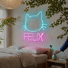 Cat Neon Sign Custom, Name Kitty Face LED Light, Kids Room Wall Decor