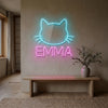 Cat Neon Sign Custom, Name Kitty Face LED Light, Kids Room Wall Decor