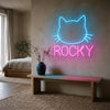 Cat Neon Sign Custom, Name Kitty Face LED Light, Kids Room Wall Decor