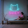 Cat Neon Sign Custom, Name Kitty Face LED Light, Kids Room Wall Decor
