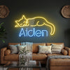 Cat Neon Sign with Name, Custom Sleeping Kitty LED Light, Kids Room Decor