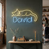 Cat Neon Sign with Name, Custom Sleeping Kitty LED Light, Kids Room Decor
