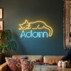 Cat Neon Sign with Name, Custom Sleeping Kitty LED Light, Kids Room Decor