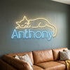 Cat Neon Sign with Name, Custom Sleeping Kitty LED Light, Kids Room Decor