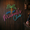 Club Neon Sign Custom, Name Palm Tree LED Light, Tropical Home Bar Lounge Decor