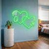 Couple Initials Neon Sign Custom, Double Heart LED Light, Wedding Wall Decor