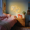 Couple Initials Neon Sign Custom, Double Heart LED Light, Wedding Wall Decor