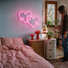 Couple Initials Neon Sign Custom, Double Heart LED Light, Wedding Wall Decor