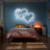 Couple Initials Neon Sign Custom, Double Heart LED Light, Wedding Wall Decor