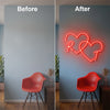 Couple Initials Neon Sign Custom, Double Heart LED Light, Wedding Wall Decor