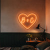 Couple Initials Neon Sign Custom, Heart LED Light, Wedding Wall Decor