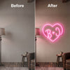 Couple Initials Neon Sign Custom, Heart Monogram LED Light, Wedding Decor
