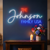 Family Neon Sign Custom, Last Name Patriotic LED Light, Home Wall Decor