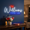 Family Neon Sign Custom, Last Name Patriotic LED Light, Home Wall Decor