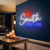 Family Neon Sign Custom, Last Name Patriotic LED Light, Home Wall Decor