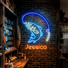 Fishing Neon Sign Custom, Name Fish Hook LED Light, Man Cave Wall Decor