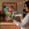 Floral Neon Sign Custom, Name Bouquet LED Light, Flower Shop Wall Decor